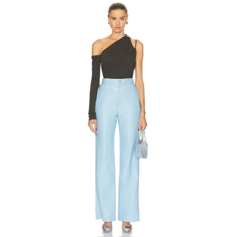 Nanushka Silke Pants In Azure Small New Womens Vegan Faux Leather Blue Trousers